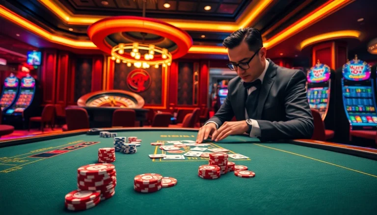 Experience intense gameplay at 88i nhà cái with vibrant cards, chips, and a roulette wheel.