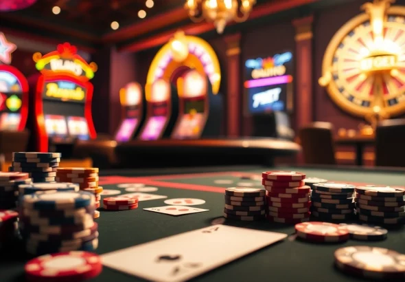 Players enjoying poker and vibrant casino ambiance at 789BET, capturing excitement and luxury.