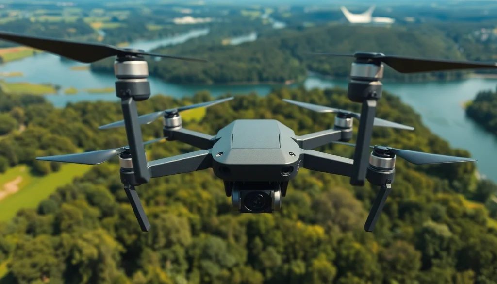 Drohnenvideos Brandenburg zeigen eine beeindruckende Luftaufnahme der Landschaft mit modernem Equipment.