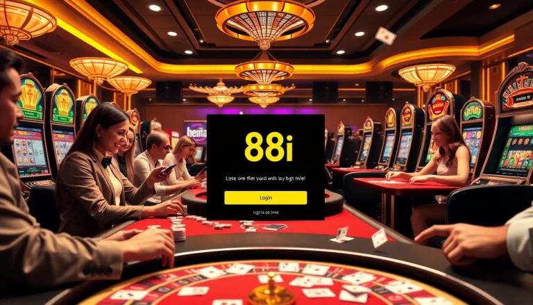 Gamblers engaging in thrilling games while using the 88i login platform, showcasing excitement and professionalism.