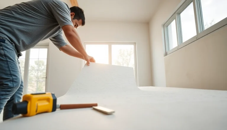 Install drywall seamlessly with professional techniques and tools in a modern home.