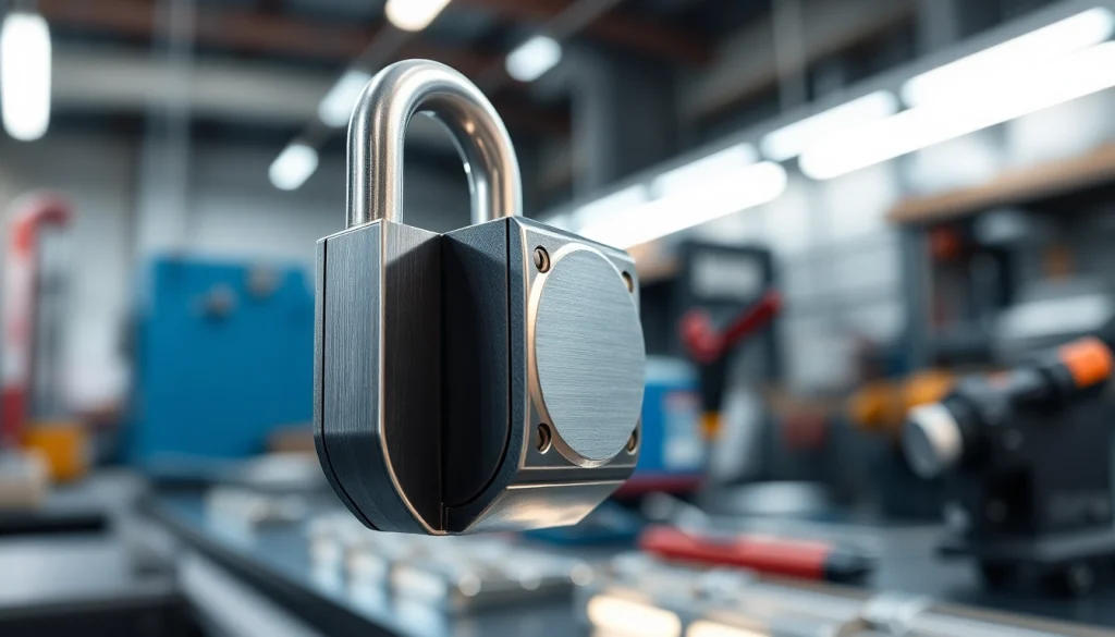 Locksta sicherer Mechanikschloss in industrieller Umgebung mit modernem Design.
