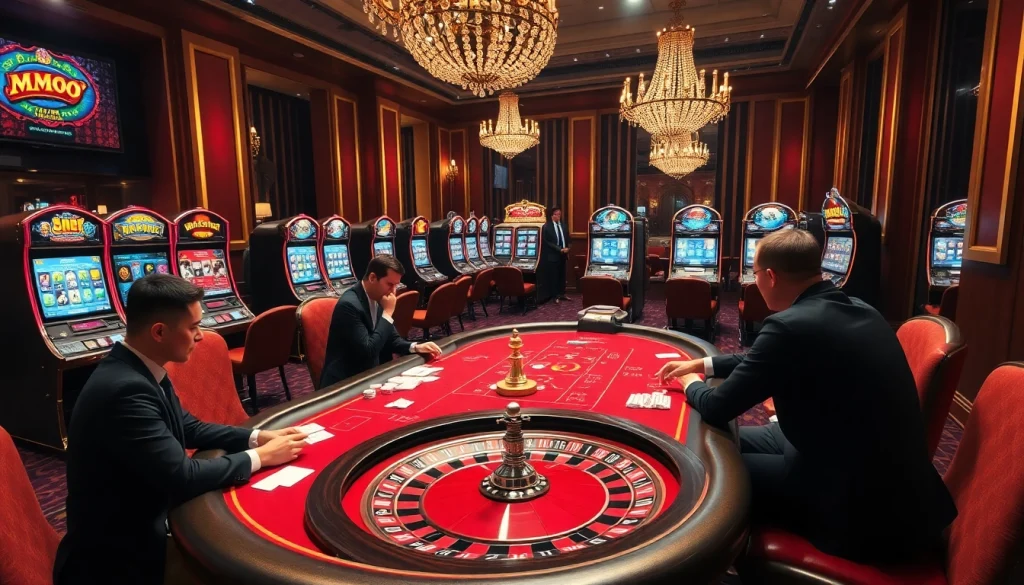 MMOO engaging players at a luxurious casino table, presenting excitement and thrilling gambling action.