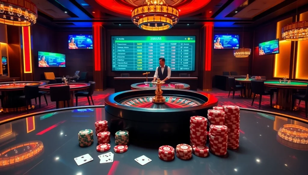 Experience the thrilling atmosphere of Trang chủ bl555 in a vibrant casino setting with elegant tables and engaging gameplay.