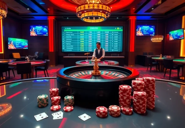Experience the thrilling atmosphere of Trang chủ bl555 in a vibrant casino setting with elegant tables and engaging gameplay.