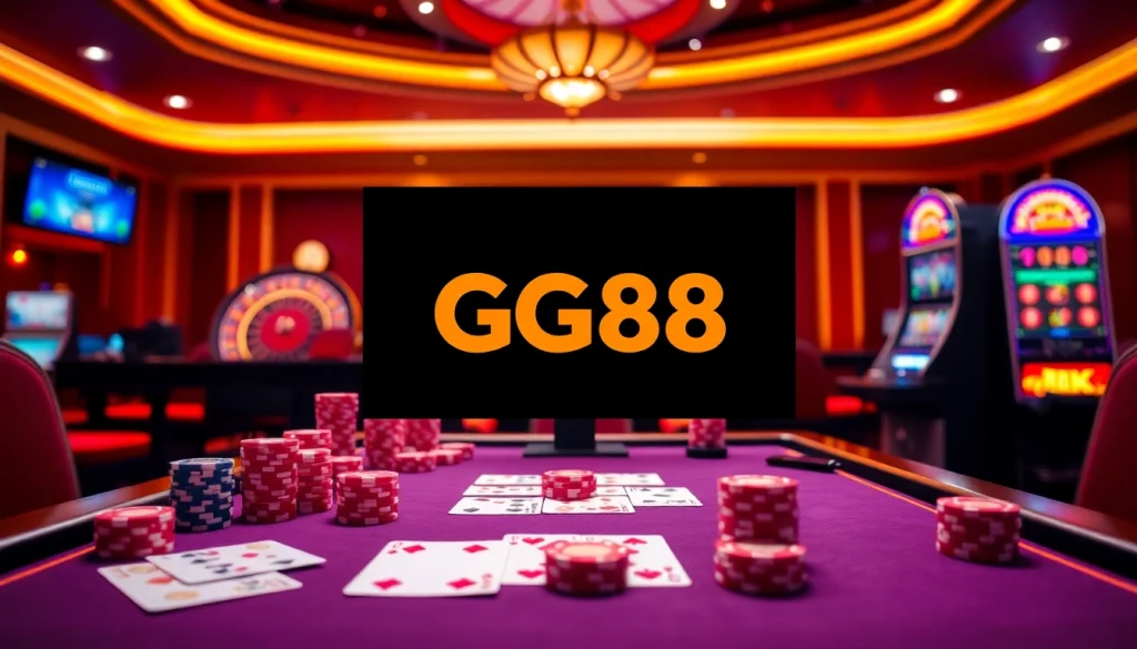 Betting on GG88 with cards and chips at a vibrant casino table.