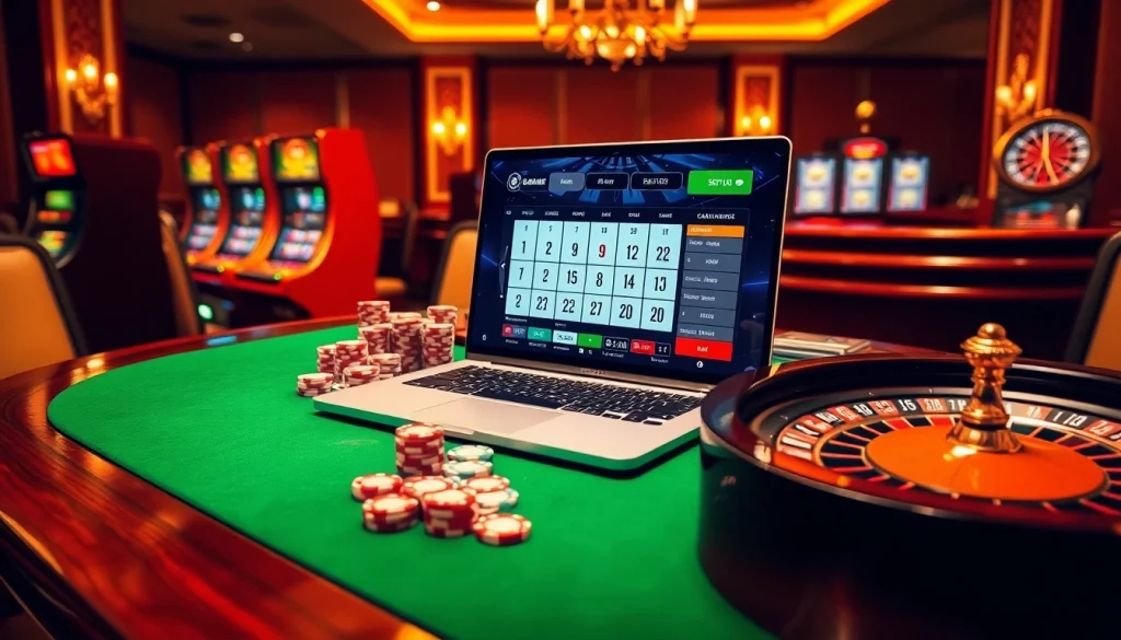 Experience thrilling online gaming at https://s8onl.com/ with vibrant casino elements like roulette wheels and poker chips.