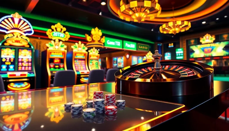 Experience thrilling gameplay with Game TT88 featuring vibrant slot machines and poker chips.