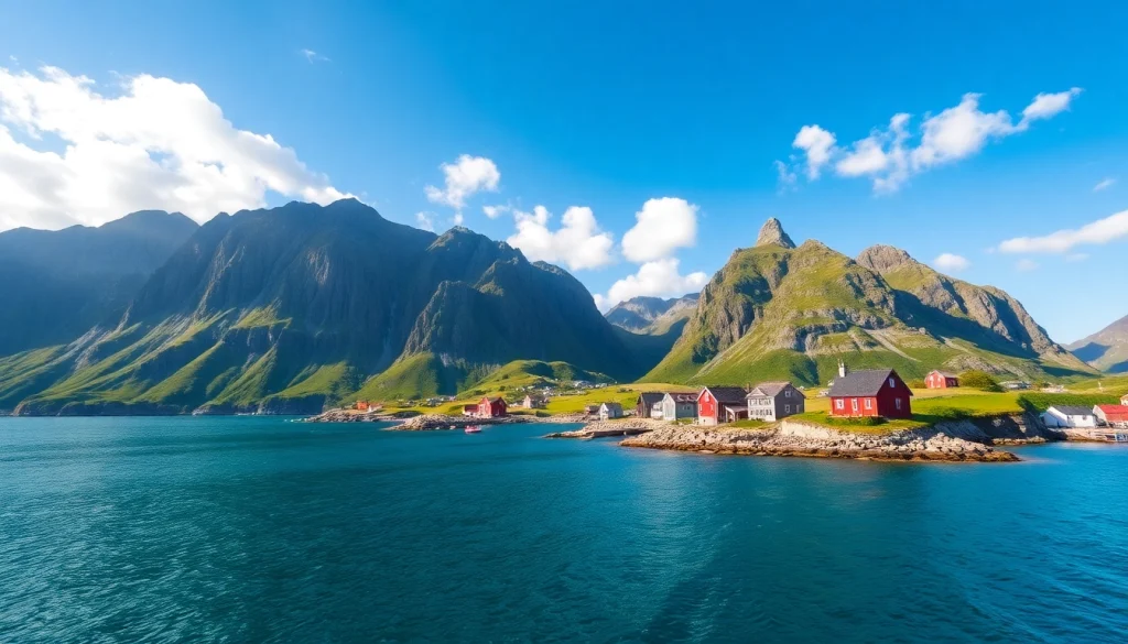 Atemberaubende Aussicht auf die Lofoten-Inseln, die Skandinavien-Reisetipps mit dramatischen Bergen und klarem Wasser in Szene setzt.