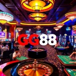 GG88 casino logo displayed in a vibrant gaming scene filled with excitement and joy.