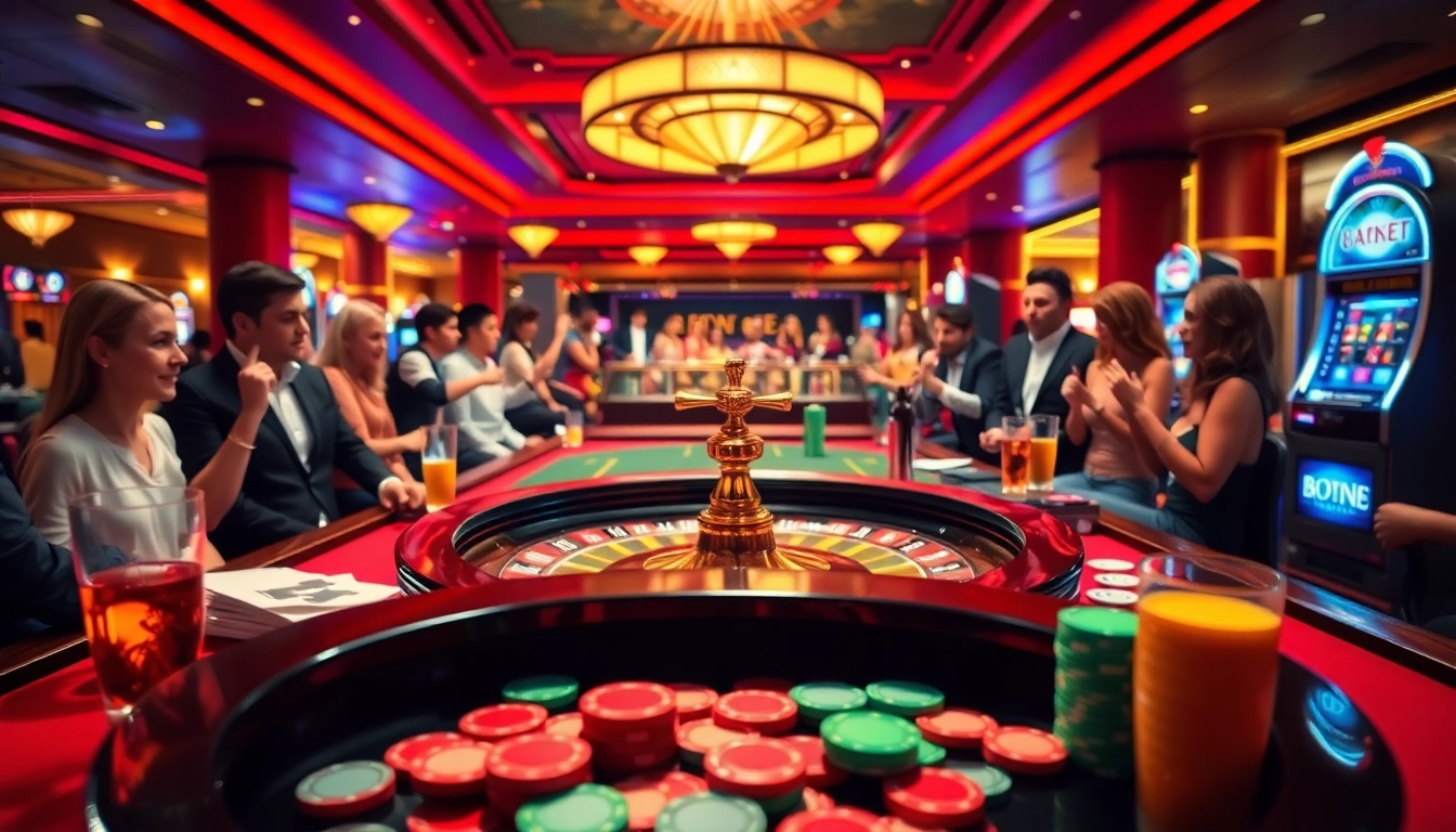 Spannende Spieler bei casino spiele.de am Roulette-Tisch mit bunten Chips und Karten.