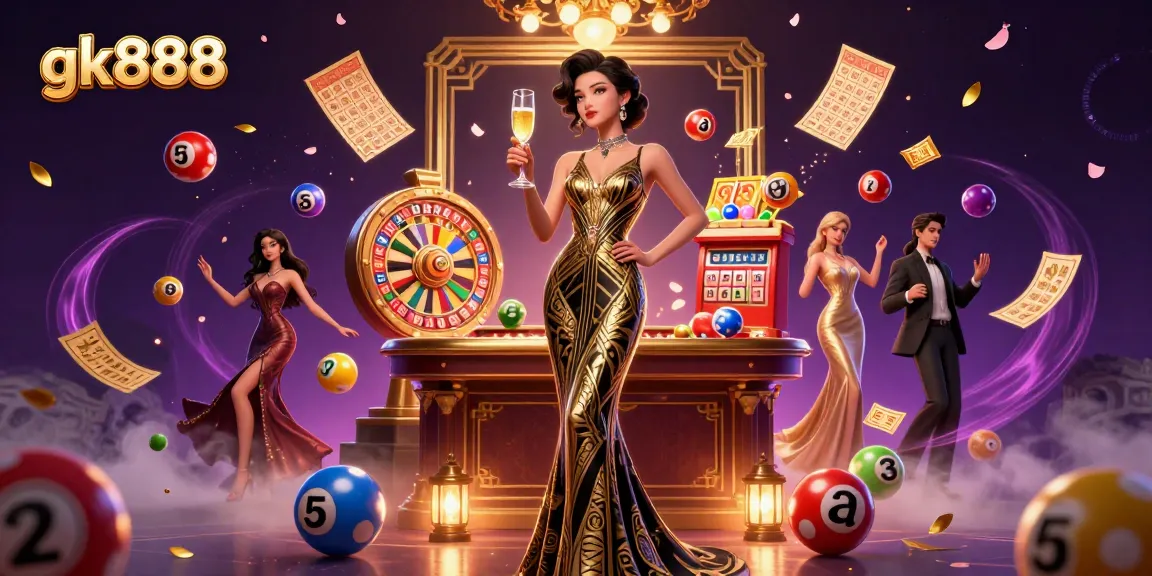 Engage with the exciting world of gk888, showcasing vibrant lottery elements and glamorous gameplay.
