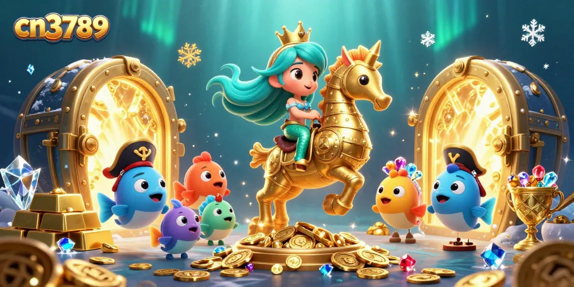 Engage with the vibrant world of cn3789, featuring a mermaid princess and treasures in a gambling-themed illustration.