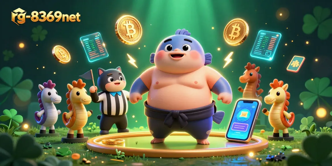 Engage with the dynamic rg-8369net underwater casino scene featuring a fugu, catfish referee, and neon crypto elements.