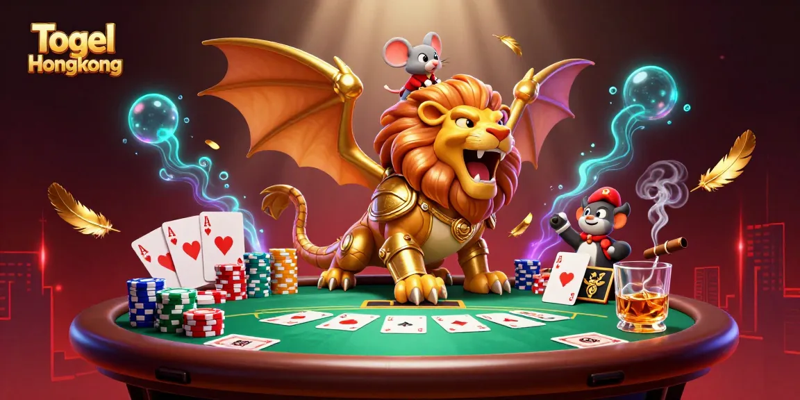 Togel Hongkong live draw showcasing vibrant elements in a dynamic poker scene with a 3D chimera.