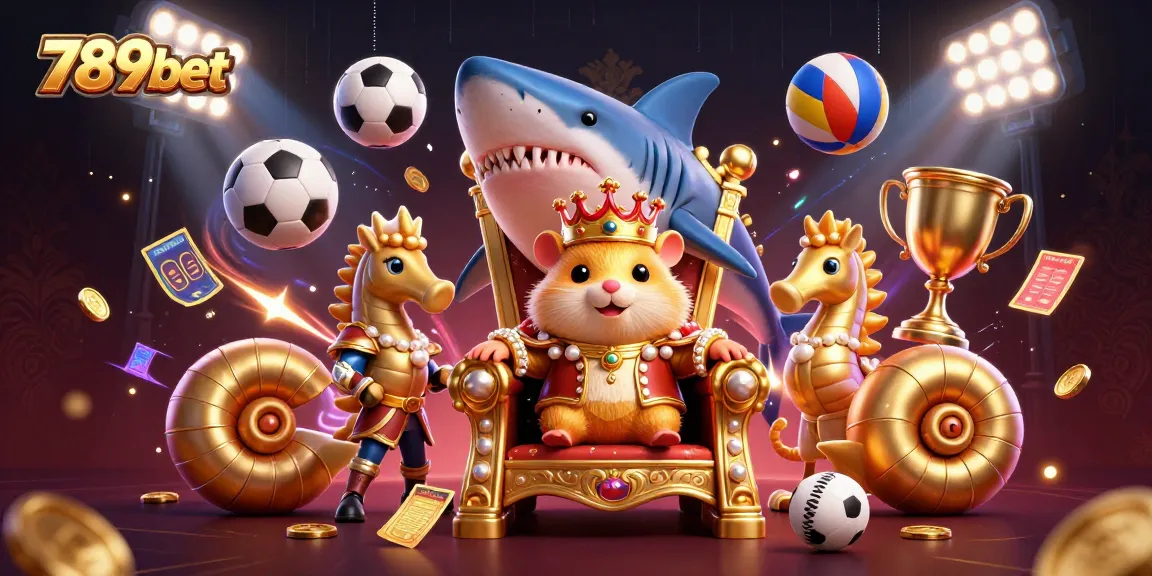 Experience winning with 789bet, featuring a golden hamster king amidst sports excitement and dynamic gaming elements.