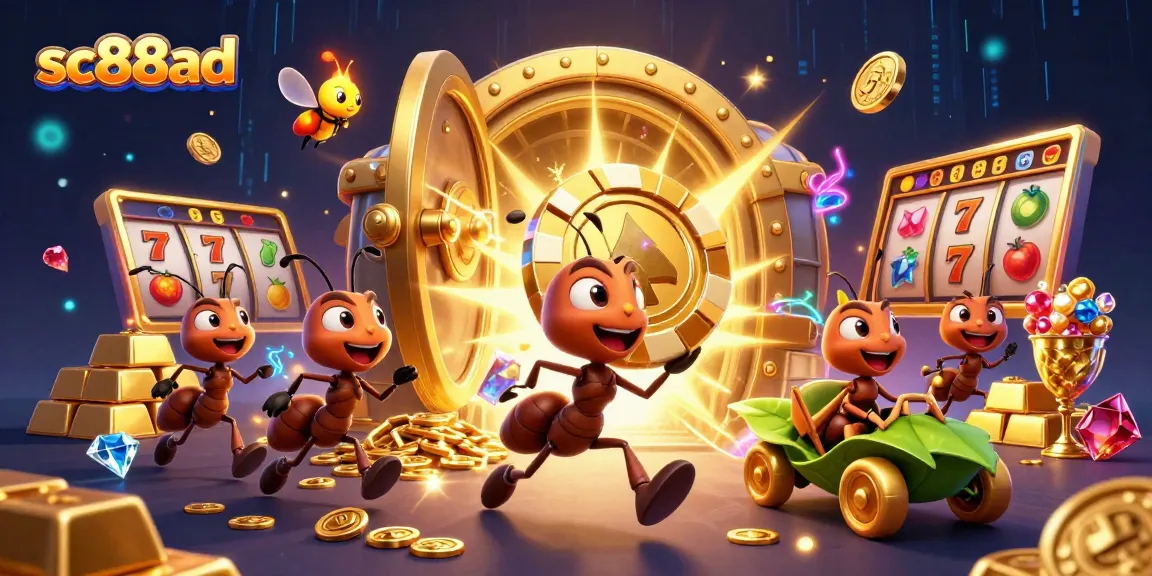 sc88ad showcases a dynamic team of ants executing a heist in an extravagant casino atmosphere.
