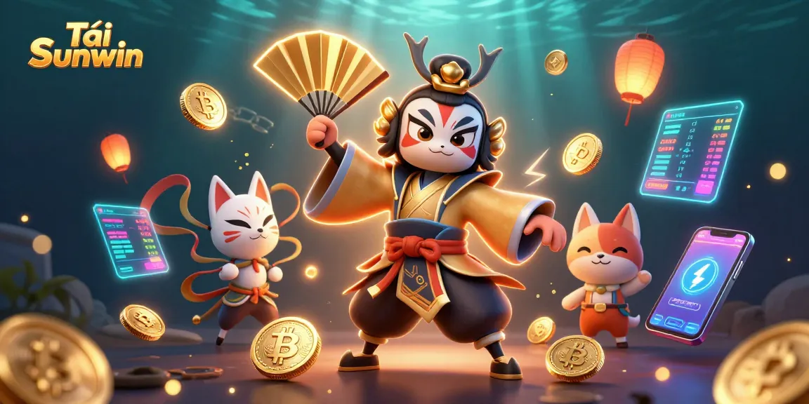 Tải Sunwin to enjoy vibrant 3D casino illustrations with kabuki warriors and crypto elements.