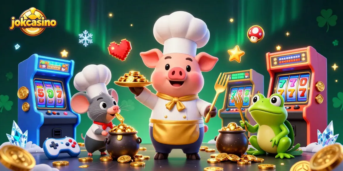 Experience thrilling gameplay at jokacasino with our unique cartoon casino scene filled with gold coins and vibrant elements.