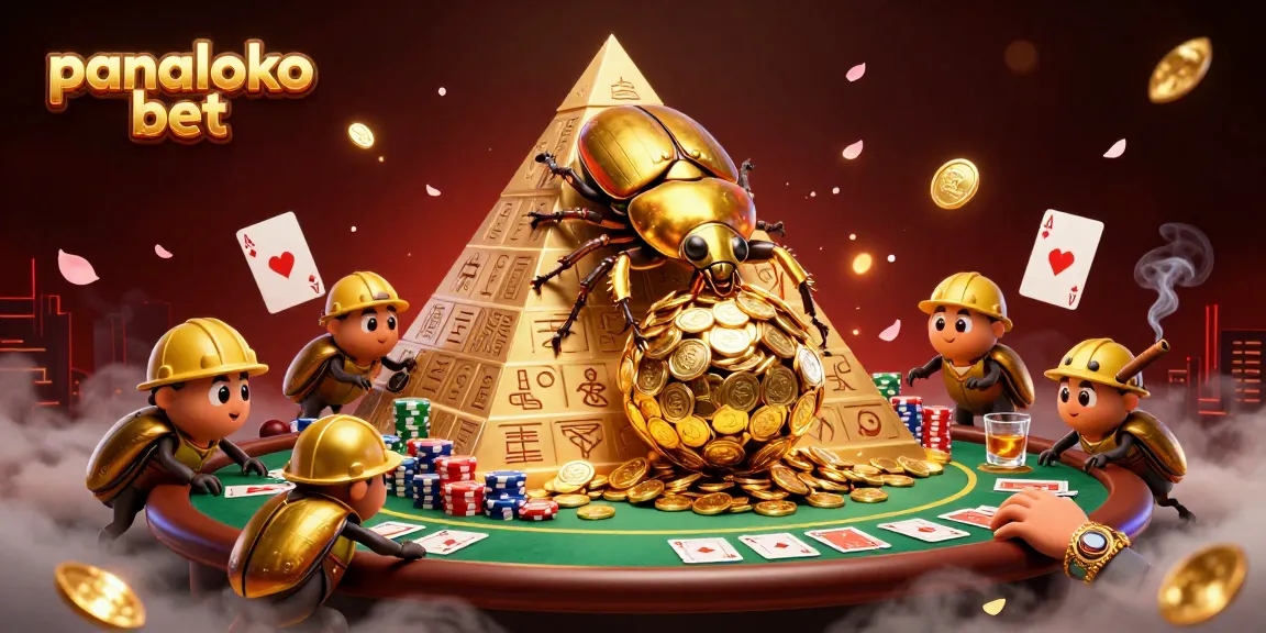 Engage in panaloko bet with this vibrant, animated 3D casino scene featuring beetles and poker elements.